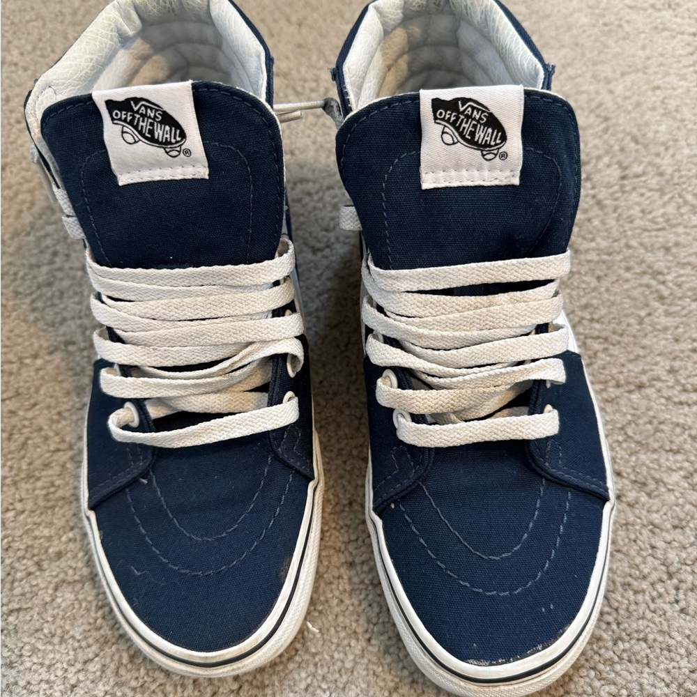Women Vans Dark Blue High-Tops with White Accents